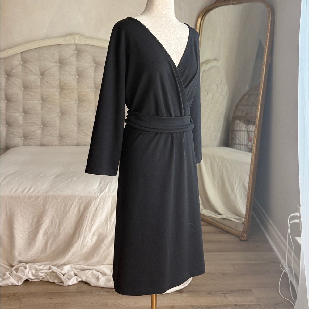 Lands End 3/4 Sleeve Black Faux Wrap Dress Plus Size 2X‎